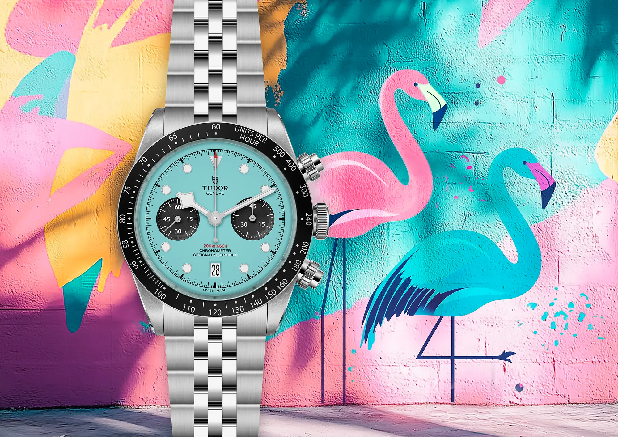 Tudor Black Back Bay Chronograph Gets ‘Flamingo’ Blue Dial